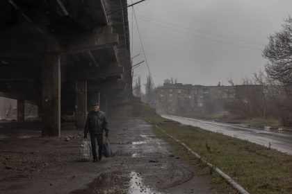 A pedestrian on the streets in Pokrovsk, in the the eastern Donetsk region of Ukraine, on December 11, 2024.