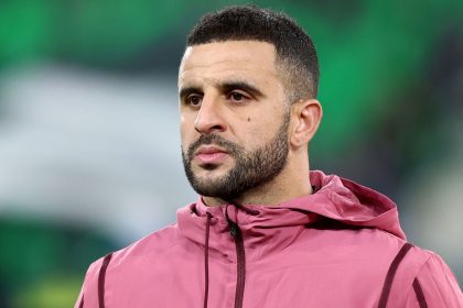 Kyle Walker looks on ahead of Manchester City's game against Juventus in the UEFA Champions League.