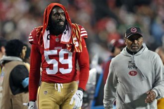 San Francisco 49ers LB De'Vondre Campbell (No. 59) refused to play for the team when asked against the Los Angeles Rams.