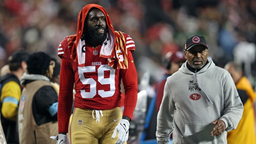 San Francisco 49ers LB De'Vondre Campbell (No. 59) refused to play for the team when asked against the Los Angeles Rams.