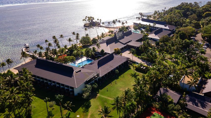 This photo shows an aerial view of the five-star Warwick Fiji resort on the Coral Coast, about 70 kilometers west of capital city Suva, on December 16, 2024.