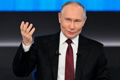 Russian President Vladimir Putin holds his annual end-of-year press conference in Moscow on Thursday.