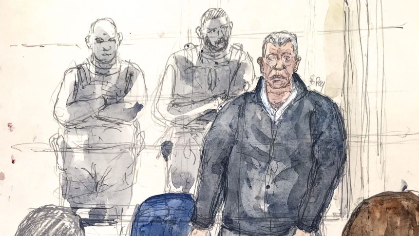 A courtroom sketch from December 19, 2024 shows Dominique Pelicot, who drugged, raped and invited strangers to do the same to his then-wife for a decade.