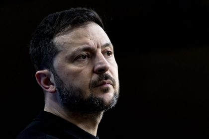 Ukrainian President Volodymyr Zelensky addresses a press conference during his visit at the European Council Summit in Belgium on December 19, 2024.