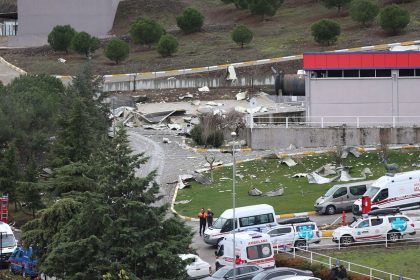 BALIKESIR, TURKIYE - DECEMBER 24: A view of the factory producing explosives in Karesi district of Balikesir, Turkiye, where an explosion and collapse have reportedly resulted in 12 deaths and 5 injuries on December 24, 2024. According to Balikesir Governor Ismail Ustaoglu, the blast occurred in the capsule production section of the factory, located in the rural Kavakli neighborhood of Karesi district, for reasons yet to be determined. The explosion caused the building to collapse, he added. (Photo by Fatih Capkin/Anadolu via Getty Images)