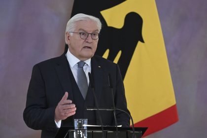 BERLIN, GERMANY - DECEMBER 27: German President Frank-Walter Steinmeier makes a speech during a press conference at the Bellevue Palace in Berlin, Germany on December 27, 2024. Steinmeier announced his decision to dissolve the German parliament (Bundestag) and set Feb. 23 as the date for new general elections. (Photo by Halil Sagirkaya/Anadolu via Getty Images)