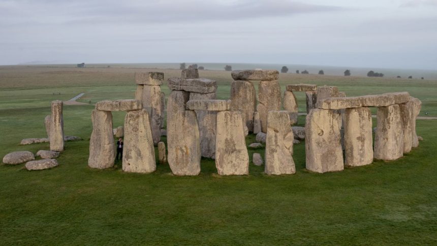 The ancient monument of Stonehenge is viewed from a hot air ballon on September 7, 2016, in Wiltshire, England.