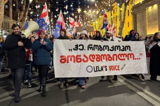 Georgians protest in Tbilisi on Saturday night.