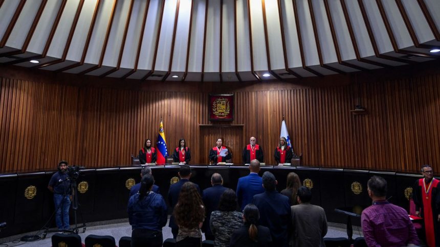 Venezuela's President of the Constitutional Chamber of the Supreme Court of Justice, Tania D'Amelio, reads a statement imposing a fine on TikTok, at the Supreme Court of Justice in Caracas, Venezuela on December 30, 2024.