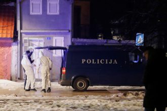 Forensics prepare to work at the scene where a gunman opened fire in a bar in Cetinje, Montenegro, on January 1, 2025.