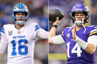 Jared Goff (left) of the Detroit Lions and Sam Darnold (right) of the Minnesota Vikings will clash on Sunday Night Football to decide the NFC's No. 1 seed.