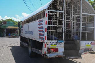 A truck leaves with ilegal Haitian migrants to be deported from the Dominican Republic's Haina Temporary Detention Center, near Santo Domingo, on May 17, 2024.