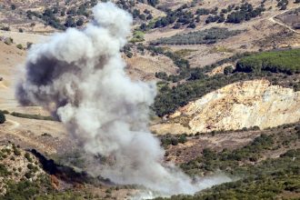 An Israeli air strike along the course of the Litani river in October 2024.