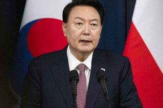 South Korean President Yoon Suk Yeol speaks during a  press conference in Seoul on October 24.