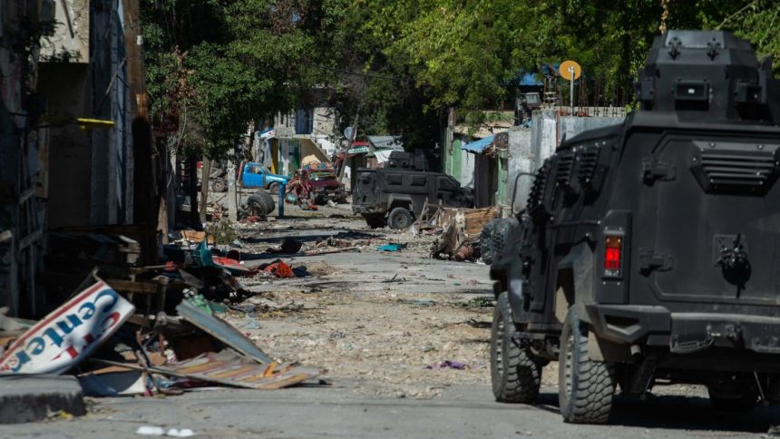 Police patrol around Bernard Mevs hospital where armed gangs have spread violence in Port-au-Prince on December 17, 2024.