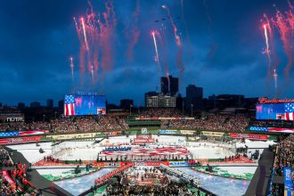 Iconic Wrigley Field hosts the NHL Winter Classic between the St. Louis Blues and the Chicago Blackhawks