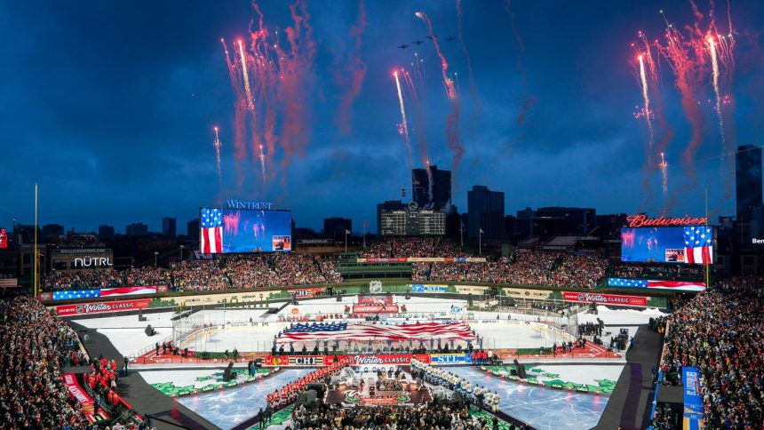 Iconic Wrigley Field hosts the NHL Winter Classic between the St. Louis Blues and the Chicago Blackhawks