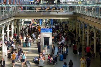 Passengers at St. Pancras station in central London in July 2024.