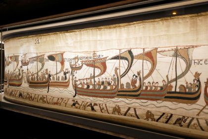 The Bayeux Tapestry is an embroidered cloth which depicts the events leading up to the Norman conquest of England in the 11th century.