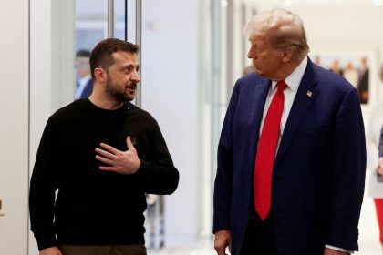 Ukrainian President Volodymyr Zelensky meets with Donald Trump at Trump Tower in New York, September 27, 2024.