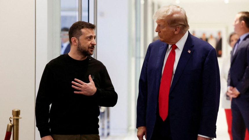 Ukrainian President Volodymyr Zelensky meets with Donald Trump at Trump Tower in New York, September 27, 2024.