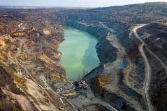 A drone view shows the open pit mine of Zavallievsky Graphite, amid Russia’s attack on Ukraine, in Zavallia, Ukraine, February 10, 2025.