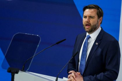 U.S. Vice President JD Vance gives a speech at the Munich Security Conference (MSC) in Munich, Germany February 14, 2025. REUTERS/Leah Millis