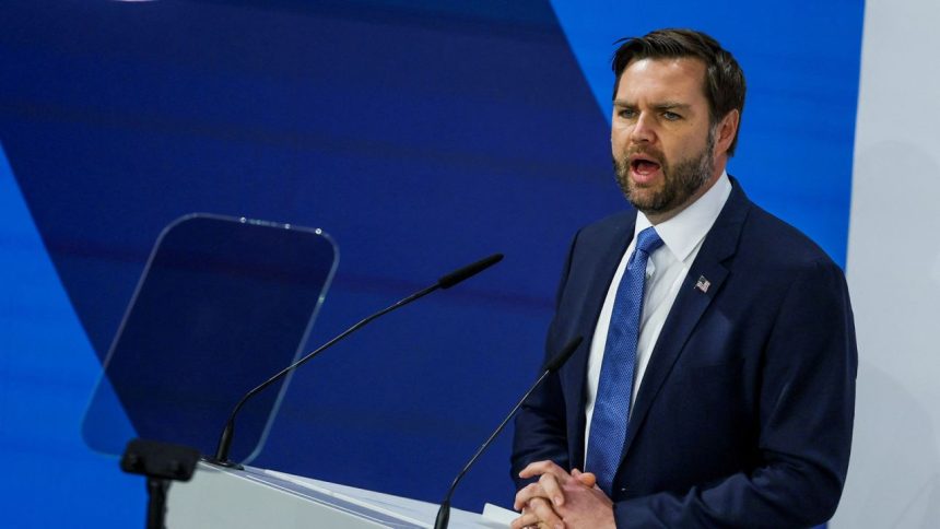 U.S. Vice President JD Vance gives a speech at the Munich Security Conference (MSC) in Munich, Germany February 14, 2025. REUTERS/Leah Millis