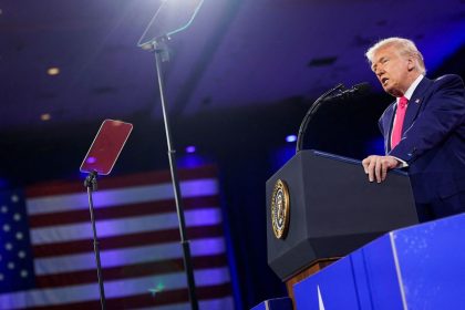 President Donald Trump addresses the Conservative Political Action Conference (CPAC) annual meeting Saturday in National Harbor, Maryland.