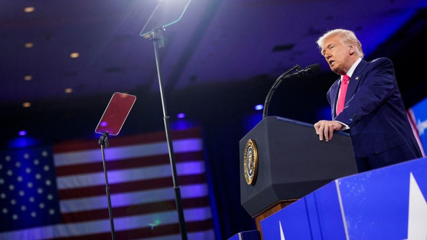 President Donald Trump addresses the Conservative Political Action Conference (CPAC) annual meeting Saturday in National Harbor, Maryland.