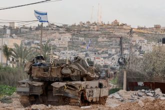 An Israeli tank in Jenin on Sunday.