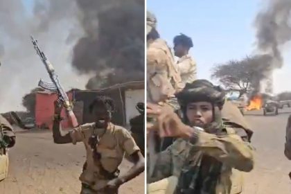 Fighters from Sudan’s paramilitary Rapid Support Forces are seen in frames from a video shared on social media during an attack on Zamzam camp earlier this week.