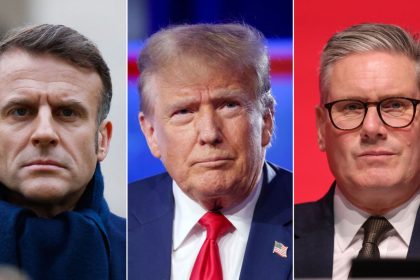 French President Emmanuel Macron, US President Donald Trump and British Prime Minister Keir Starmer.