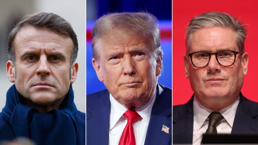 French President Emmanuel Macron, US President Donald Trump and British Prime Minister Keir Starmer.