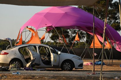 RE'IM, ISRAEL - OCTOBER 12: A general view at the Supernova Music Festival site where hundreds were killed and dozens taken by Hamas militants near the border with Gaza on October 12, 2023 in Kibbutz Re'im , Israel. Israel has sealed off Gaza and launched sustained retaliatory air strikes, which have killed at least 1,200 people with more than 300, 000 displaced, after a large-scale attack by Hamas. On October 7, the Palestinian militant group Hamas launched a surprise attack on Israel from Gaza by land, sea, and air, killing over 1,200 people and wounding around 2800. Israeli soldiers and civilians have also been taken hostage by Hamas and moved into Gaza. The attack prompted a declaration of war by Israeli Prime Minister Benjamin Netanyahu and the announcement of an emergency wartime government. (Photo by Leon Neal/Getty Images)