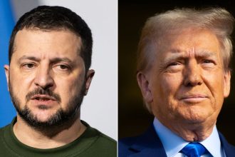 Ukrainian leader Volodymyr Zelensky, left, and former US President Donald Trump.