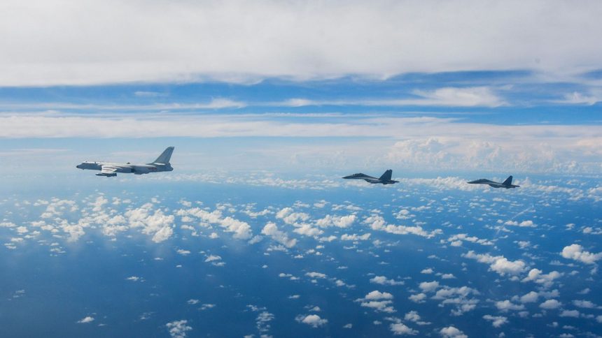 Chinese military aircraft conduct a joint combat training exercises around Taiwan on August 7, 2022.