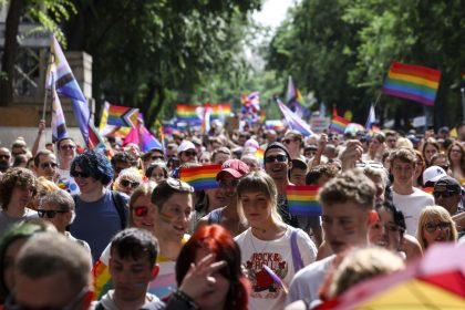 Participants march at the 29th Budapest Pride parade in the Hungarian capital city in June 2024.