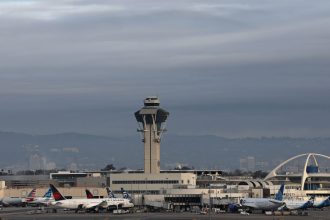 The air traffic control tower at Los Angeles International Airport, on November 26, 2024.