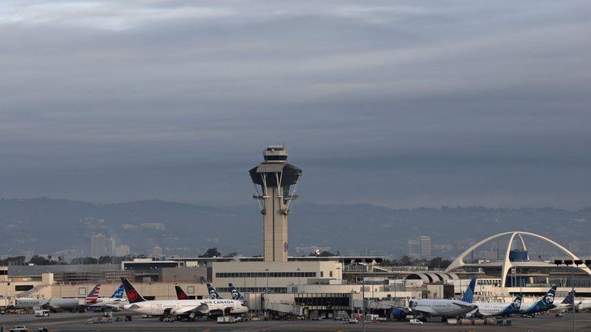 The air traffic control tower at Los Angeles International Airport, on November 26, 2024.