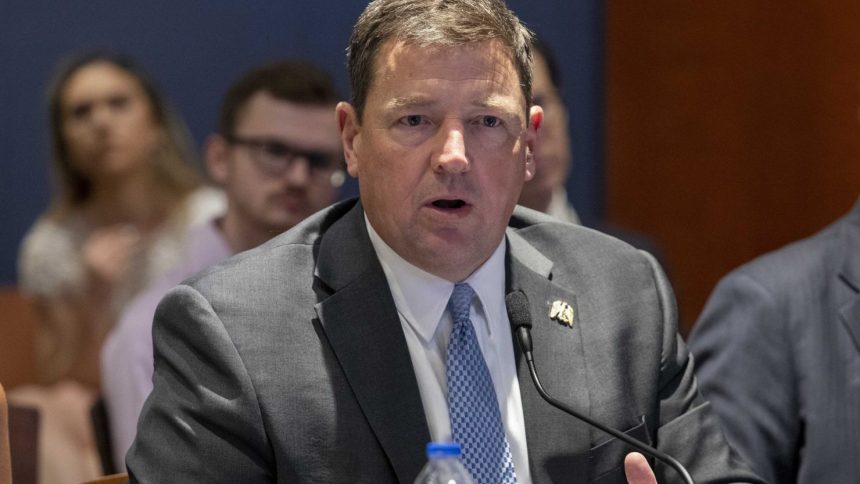 In this June 2023 photo, Ed Martin speaks at an event at the US Capitol in Washington, DC.