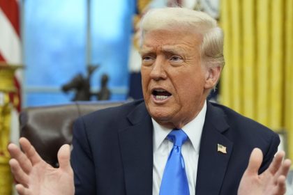 President Donald Trump speaks with reporters in the Oval Office at the White House, Tuesday, Feb. 11, 2025, in Washington. (Photo/Alex Brandon)