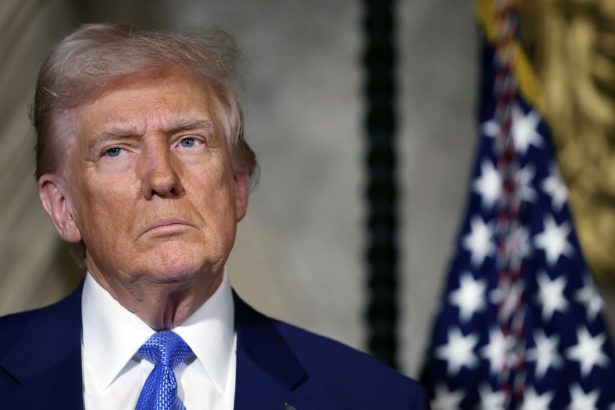 President Donald Trump speaks to the media at Mar-a-Lago, Tuesday, Feb. 18, 2025, in Palm Beach, Fla.