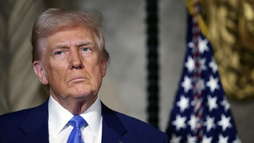 President Donald Trump speaks to the media at Mar-a-Lago, Tuesday, Feb. 18, 2025, in Palm Beach, Fla.