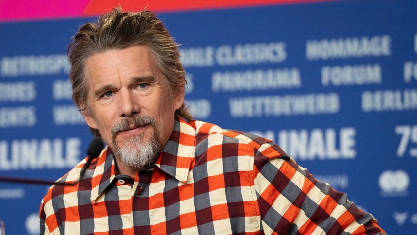 Ethan Hawke at a press conference for the film "Blue Moon" during the International Film Festival, Berlinale, in Berlin, on Feb. 18.