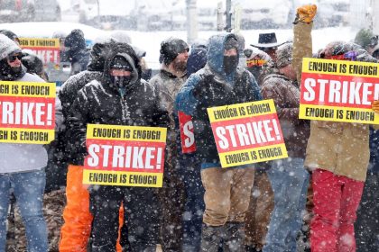 Officers at Auburn Correctional Facility in Auburn, New York, stood in inclement weather Wednesday to protest unsafe working conditions.