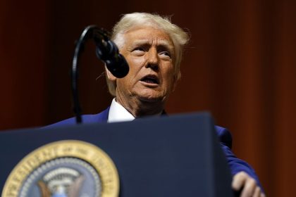 President Donald Trump speaks at the Republican Governors Association meeting at the National Building Museum in Washington, on Thursday, February 20, 2025.