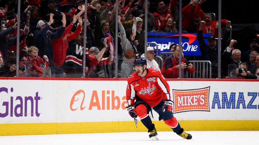 Washington Capitals captain Alex Ovechkin celebrates after scoring in the second period against the Edmonton Oilers. (AP Photo/Nick Wass)