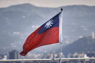 A Taiwanese flag in Taipei, Taiwan, in December 2023.