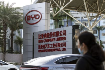 Signage at the BYD Co. headquarters in Shenzhen, China, on Monday, January 15, 2024.